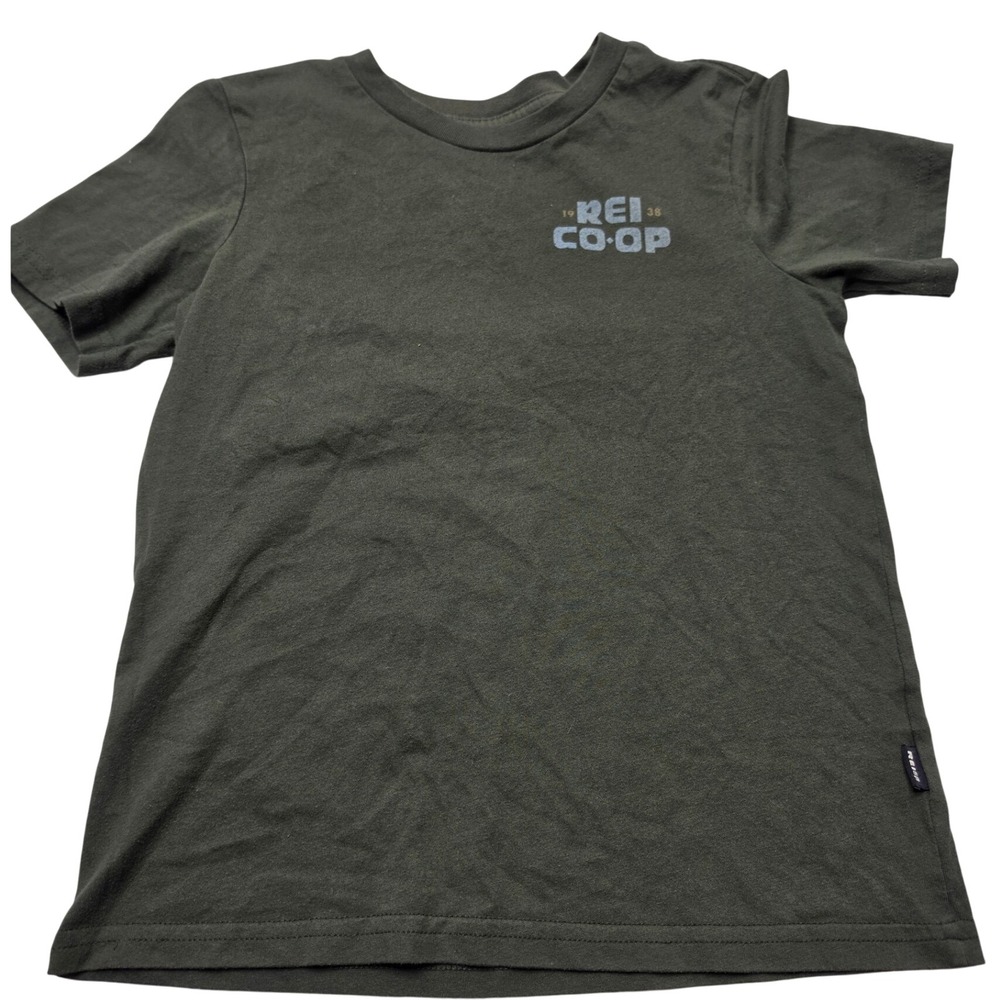 REI Co-op Kids Medium Green Graphic T-Shirt Mountain Sunset Organic Blend Tee